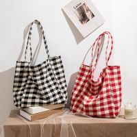 Plaid Women Simple Shoulder Bag Cloth Fabric Shopping Bag Large Capacity Cotton Tote Canvas Shopper Female Handbags For Girls