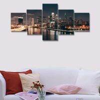 5 Panel Schuylkill River Night Scene in Philadelphia Cityscape City Skyline Wall Poster Home Decor No Framed Room Decor Canvas