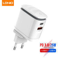 LDNIO 25W เครื่องชาร์จ USB QC3.0 PD ที่ชาร์จโคมไฟ LED ชาร์จเร็ว USB-C เครื่องชาร์จติดผนังเครื่องชาร์จโทรศัพท์ที่เดินทางอเนกประสงค์สามารถใส่ได้กับ iPhone 13 12 11