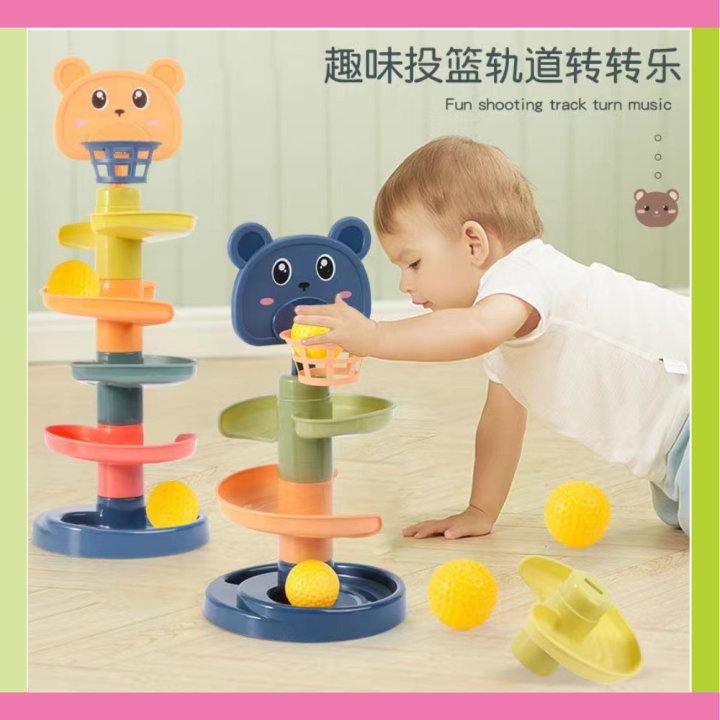 Fun Track Slide Tower Rolling Stack Drop and Go Ball Ramp Toy Set for