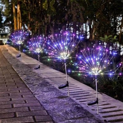 Solar Led Light Outdoor Waterproof 90/120/150LED Lawn Lamps Solar Firework Lights Garden Decor Holiday New Year Christmas Decor Power Points  Switches