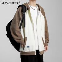 MAYCHEER แจ็กเก็ตขนแกะหลวมสองสีสำหรับผู้ชาย,เสื้อแจ็คเก็ตลำลองแบบหลวมๆของเสื้อกันหนาวแบบบาง