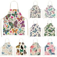 1PC Cotton Baking Waist Bib Linen Flower Butterfly Printed Kitchen Sleeveless Chef Apron Women Home Cooking Pinafore 55x68cm Aprons