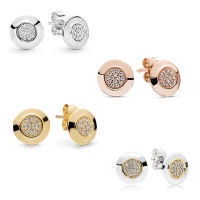 Clear CZ Signature Round Shape Stud Earrings For Women 925 Sterling Silver Earrings Jewelry Female Classic Earrings Gift