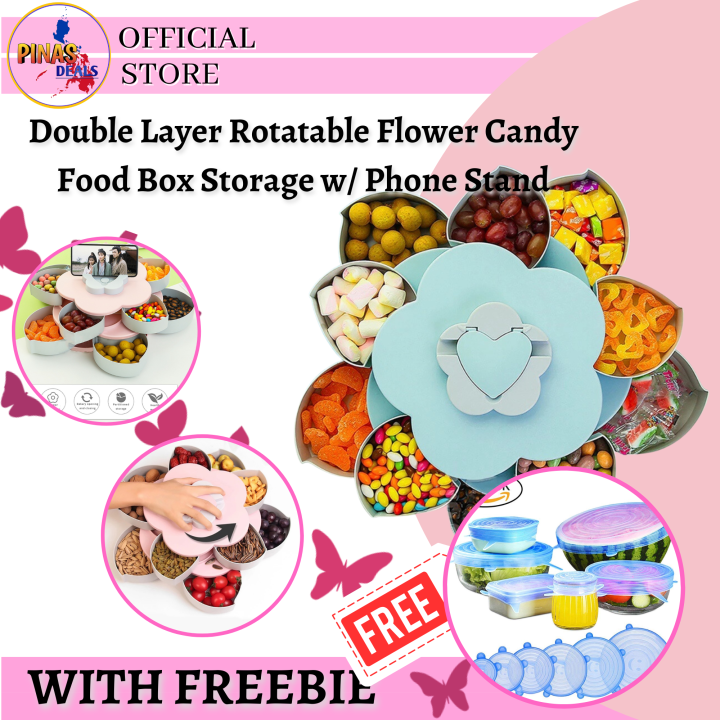 ORIGINAL ROTATABLE ROTATING CANDY BOX FLOWER PETAL DESIGN SNACK FOOD