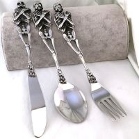 Exquisite 316L Titanium Steel Whole Body Skeleton Cutlery Steak Pasta Tableware Dark Skeleton Shape Spoon