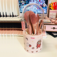 W&amp;G Transparent Kawaii Makeup Brush Storage Bucket with Lid Dustproof Portable Acrylic Makeup Organizer Cute Storage Box