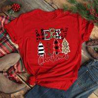 [Ready Stock] Merry Christmas Reindeer Women Tshirt Red Short Sleeve Tops Girls New Year Clothing