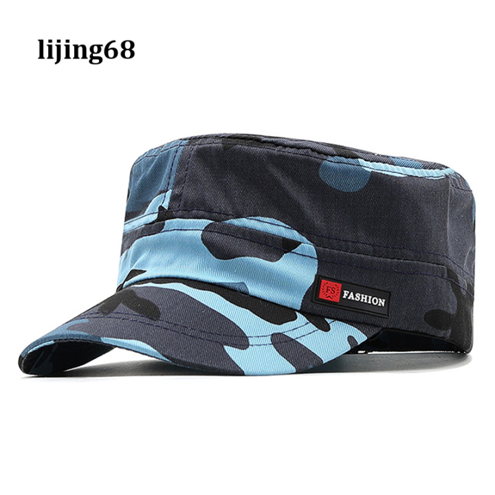 lijing-นาวิกโยธินสหรัฐหมวกลายทหารหมวกทหารหมวกหมวกพรางหมวกทรงแบนผู้ชายผ้าฝ้าย-hhat-usa-navy-ปักหมวกลายพราง