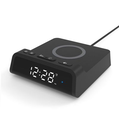 Electric LED Alarm Clock with Wireless Charger, 15W Fast Wireless Charging Pad for iPhone 12/11