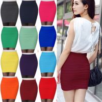 【LZ】✲☏☋  Mini saia elástica plissada cintura alta Bodycon saias lápis curtas monocromáticas rosa preto azul escritório de negócios quente barato