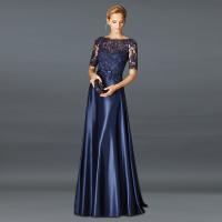 【YF】 Navy Blue Mother Of The Bride Dress A-line satin Half Sleeves Appliques Long Groom Godmother Evening For Wedding vestidos de gal