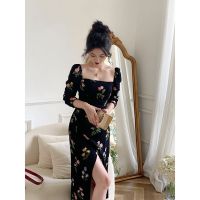 COD IOED95 2022 New Style Fairy First Love Retro Gentle Long Skirt French High-End Sense Niche Design Floral Dress Female Summer