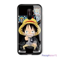 สำหรับXiaomi F1 เคสPocophone F1 Case Luxury Soft EDGE อะนิเมะ  Luffy Glossy ปลอกกระจกเทมเปอร์กันกระแทกเคสหลังฝาครอบ