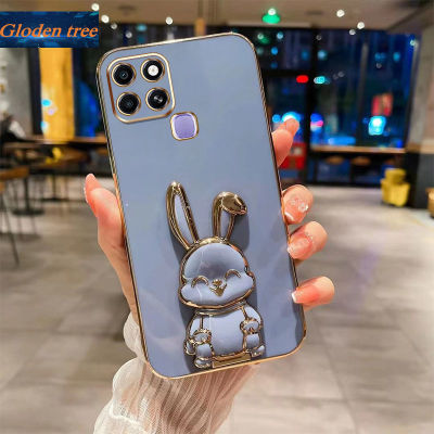 Andyh New Design For Infinix Smart 6 X6511B X6511 X6511E Case Luxury 3D Stereo Stand Bracket Smile Rabbit Electroplating Smooth Phone Case Fashion Cute Soft Case