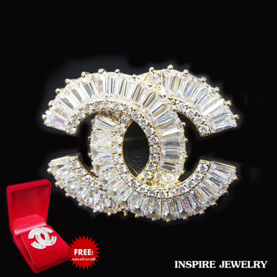 Inspire Jewelry ,เข็มกลัดCN ฝังเพชรสวิส ล้อมคริสตรัลเกรด Premium ตัวเรือนหุ้มทอง24K /ทองคำขาว สวยหรู ขนาด 3CM พร้อมกล่องกำมะหยี่