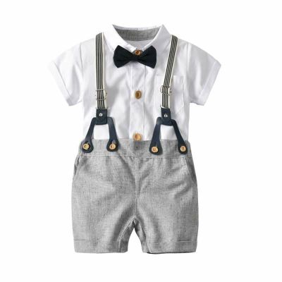 [COD] Baby and childrens overalls suit baby boys short-sleeved gentlemans outwear trendy style one piece on behalf of