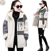 Ready Stock Thick Warm Lamb Coat Women Warm Casual Loose Plush Hooded Cardigan Top Ladies Plus Size Hooded Outerwear Zipper Cardigan Hoodie Coat