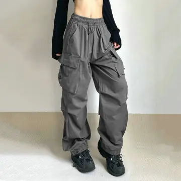 DaviesShop Khaki Cargo Pants Six Pockets Straight Cut Loose Fit High Waist  Pants for Women Y2K Korea