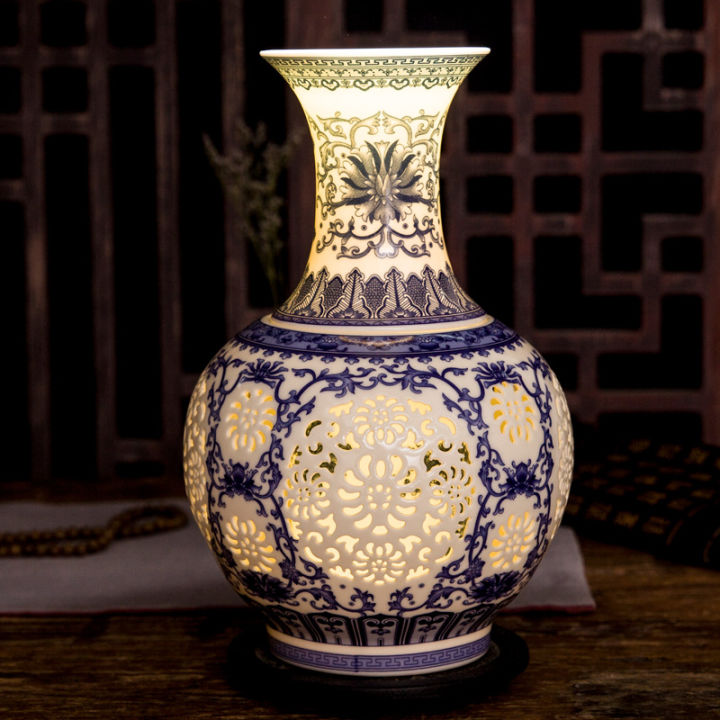 jingdezhen-แจกันเซรามิกกลวงสีฟ้าและสีขาวของจีนเจาะแจกันพอร์ซเลนตกแต่งห้องนั่งเล่นแจกันดอกไม้-heyuan-ในอนาคต