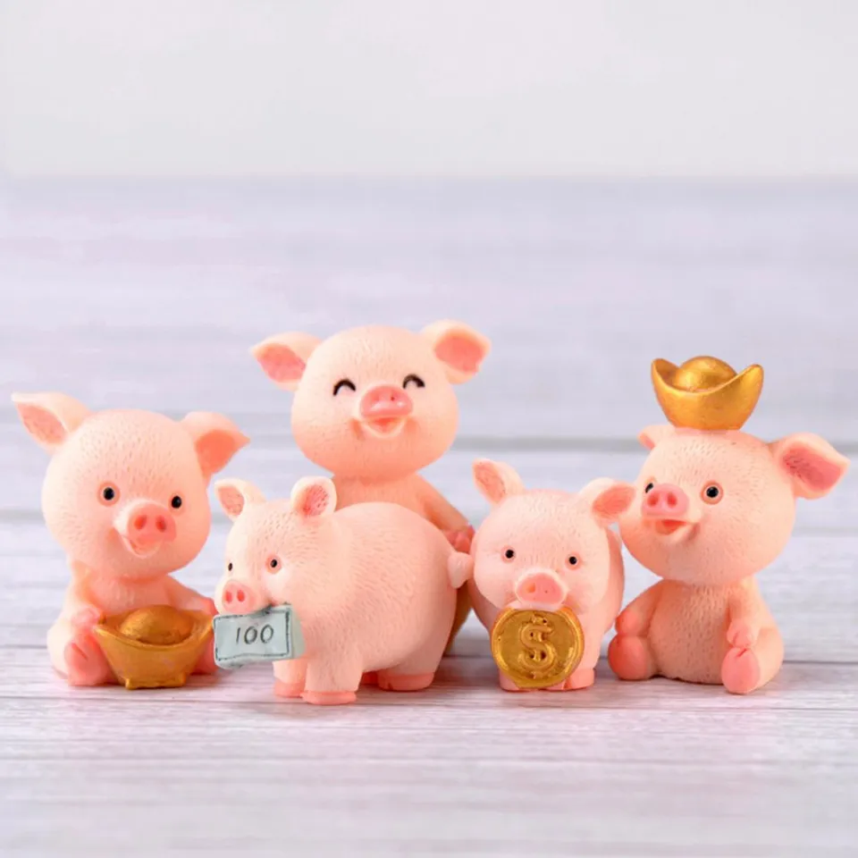 Resin Mini Fortune Pig - DIY Miniature Pigs Cake Topper Landscape  Decoration 1pc