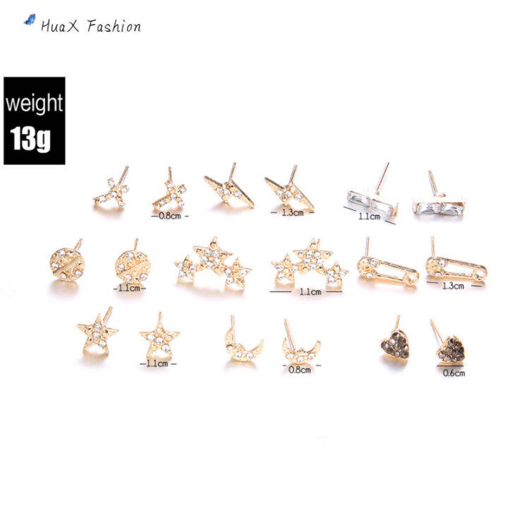 9คู่-ear-studs-เลดี้ต่างหูแฟชั่นชุดเพชรปลอมฝัง-star-moon-รอบรักรูปร่าง