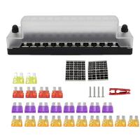 Plastic Car Vertical 12-way Fuse Block + 24 Medium-sized Fuses Universal Car Modified Fuse Box Holder For Automotive Car