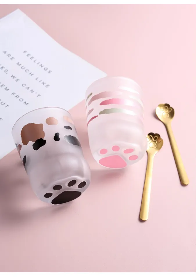 Cat Paw Cup，Cat claw Cup Milk Glass Frosted Glass Cup Cute Cat Foot Claw  Print Mug Cat Paw for Coffee Kids Milk Glass Cups Tumbler Personality