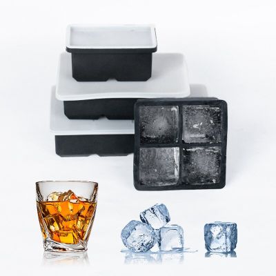 2/4/6/8 Grid Big Ice Tray Mold Box Large Food Grade Silicone Ice Cube Square Tray Mold Diy Bar Pub Wine Ice Blocks Maker Model Ice Maker Ice Cream Mou