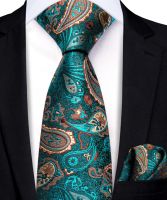 Teal Blue Paisley 2023 New Silk Elegent Tie For Child 120CM Long 6CM Wide Luxury Designer Children Necktie Handky Fashion Hi-Tie