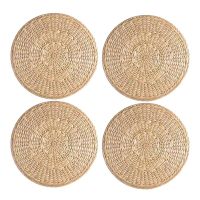 4 Pack Woven Placemats,Coaster,Round Corn Husk Placemat Rattan Tablemats,for Tea Coffee,Heat Insulation Pads,9.8Inch