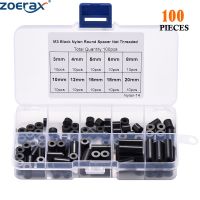 ZoeRax 100pcs M3 Nylon Round ABS Metric Spacer Insulation Plastic Standoff Not Threaded for Screw Assortment Kit Set