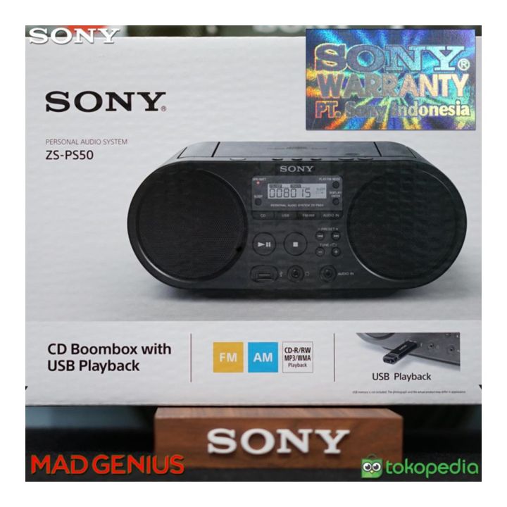 Sony ZS-PS50 / ZS PS50 / ZSPS50 Black HiFi System Radio dan CD Boombox ...