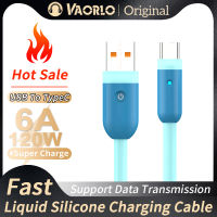 VAORLO 120W สายชาร์จ USB เร็วมากกับสายที่ชาร์จซิลิโคนของเหลว TypeC 1/1.5/2M รองรับการส่งข้อมูลสำหรับ Android