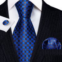 ☁✾ Designer Tie for Mens 2023 Blue Plaid Pink Purple Gold Red Black Necktie Hanky Cufflinks Set Wedding Business Barry·Wang 6318