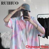 RUIHUO มัดย้อมเสื้อสำหรับผู้ชายแฟชั่นเสื้อผ้าจีนขนาด2XL ผู้ชายเสื้อครึ่งแขนฮาราจูกุ2022ฤดูใบไม้ผลิมาใหม่