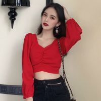 Shirts Women Solid Spring New Arrival Retro Puff Sleeve Tunic Crop Top Elegant Sexy Bodycon Long Sleeve Shirt Korean Lady Trendy