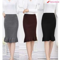 COD ☸❍ qafh47 Official Design Women Knitted Skirt / High Waist Skirt / Fish Tail Pencil Skirt / Office Stretch Ruffled Fishtail Long Skirts