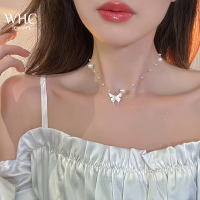 WHC Jewelry ล่าสุดจี้ผีเสื้อไข่มุก Choker Light ดีไซน์หรูสายคล้องคอสำหรับสตรี