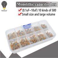 500pcs/lot 10Values*50pcs 0.1uF-10uF(104~106) 50V Multilayer Ceramic Capacitors Assorted Kit Assortment Set with Storage Box