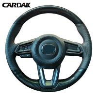 CARDAK ที่หุ้มพวงมาลัย Car หนังคาร์บอนไฟเบอร์สีดำสำหรับมาสด้า CX-3 CX3 CX-5 CX5 2017 2018 Mazda 6 CX-9