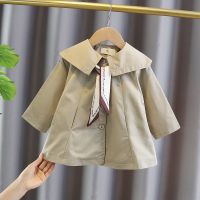 2023 New Baby Girls Trench Outerwear Childrens Clothing Girls Thin Trench Coat Spring Autumn Toddler Cute Long Windbreaker 1-5Y