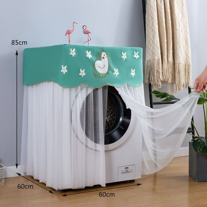 ลูกไม้โรแมนติกเครื่องซักผ้าป้องกันบ้านดอกไม้ตกแต่งที่คลุมเครื่องซักผ้ากันฝุ่นปัก