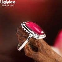 Uglyless Rhombus Geometric Gemstones Rings for Women Beautiful HOT PINK Corundum Open Ring 925 Silver Fashion Dress Fine Jewelry