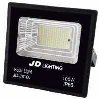 AjuShop-JD โคมไฟสปอร์ตไลท์โซลาร์เซลล์ 100W พร้อมรีโมท รุ่น JD-88100-3000K แสงวอร์มไวท์