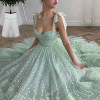 Shiny Fairy Prom Dresses Sweetheart Mint Green Robes de tail Tulle Tea Length Wedding Party Gown Short Graduation 2022