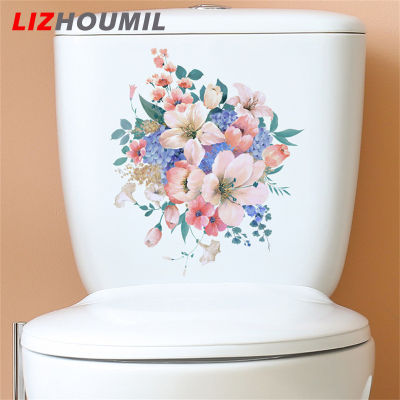 LIZHOUMIL สติ๊กเกอร์ห้องน้ำลายดอกไม้ติดในสติกเกอร์ติดฝาชักโครกสำหรับห้องน้ำ WC ตกแต่งห้องน้ำที่นั่งประตูห้องน้ำ