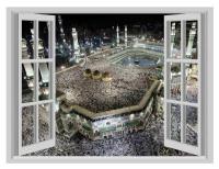 ภาพพิมพ์ศิลปะหน้าต่างฮัจญ์ Makkah ของอิสลามโปสเตอร์ผ้าไหมของตกแต่งผนังบ้าน0726