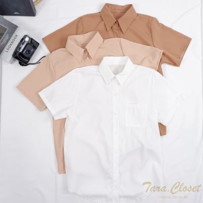 IT029 TARA Shirt minimal เสื้อเชิ้ต แขนสั้น มีกระเป๋าด้านหน้า สีเอิร์ธโทน ผ้าไหมอิตาลีอย่างดี