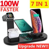 ZZOOI 100W 7 in 1 Wireless Charger Stand Pad For iPhone 14 13 12 Max Apple Watch Airpods Pro iWatch 7 6  Fast Charging Dock Station